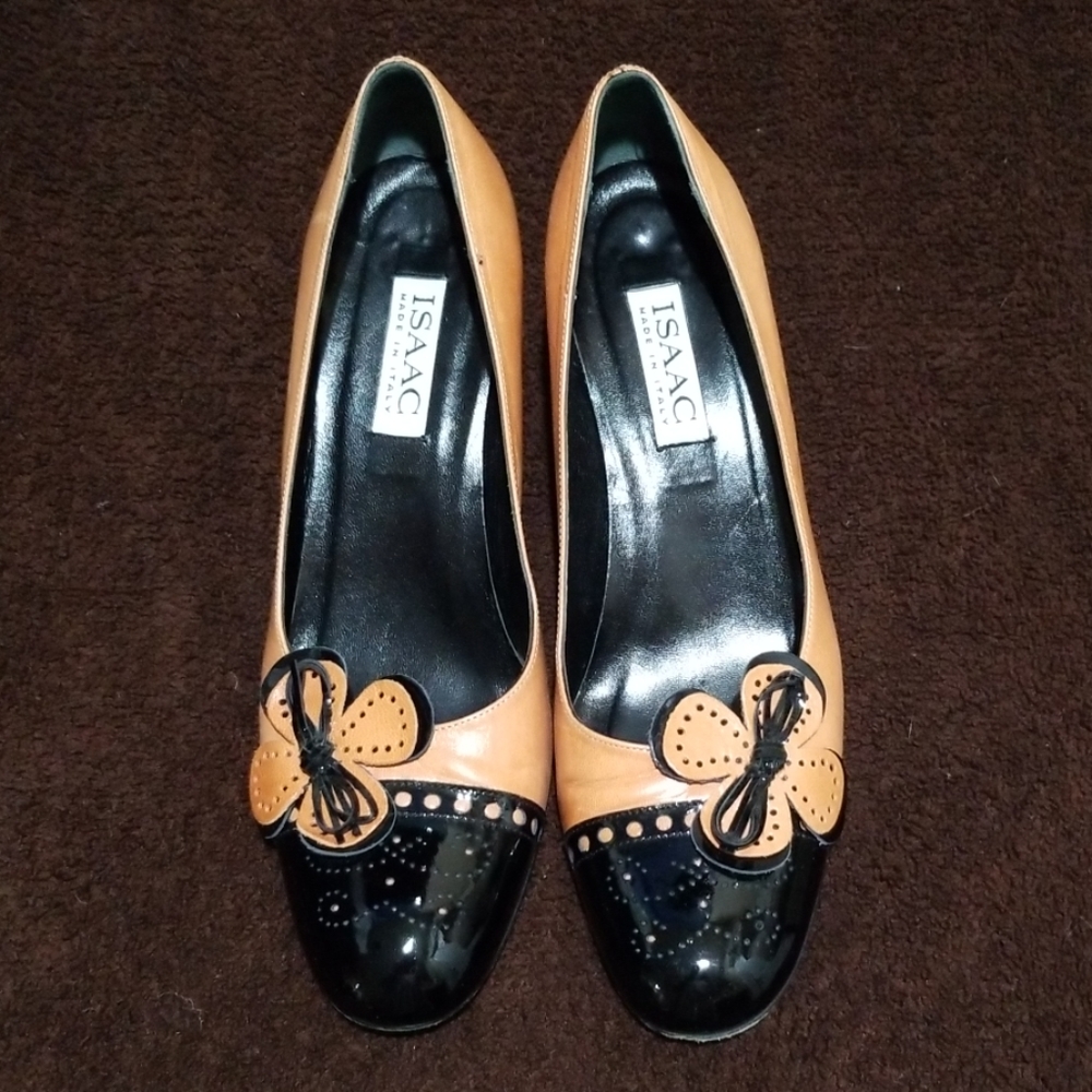 ISAAC Made in‎ Italy women's kitten heel shoes 8M Leather Career Business - Picture 2 of 5